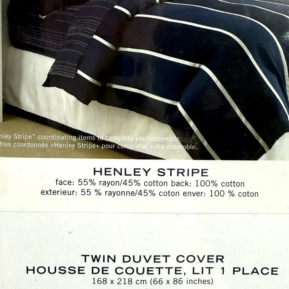Nautica Henley Stripe Twin Duvet Cover Navy / Gray NIP Coastal Nautical Cabin